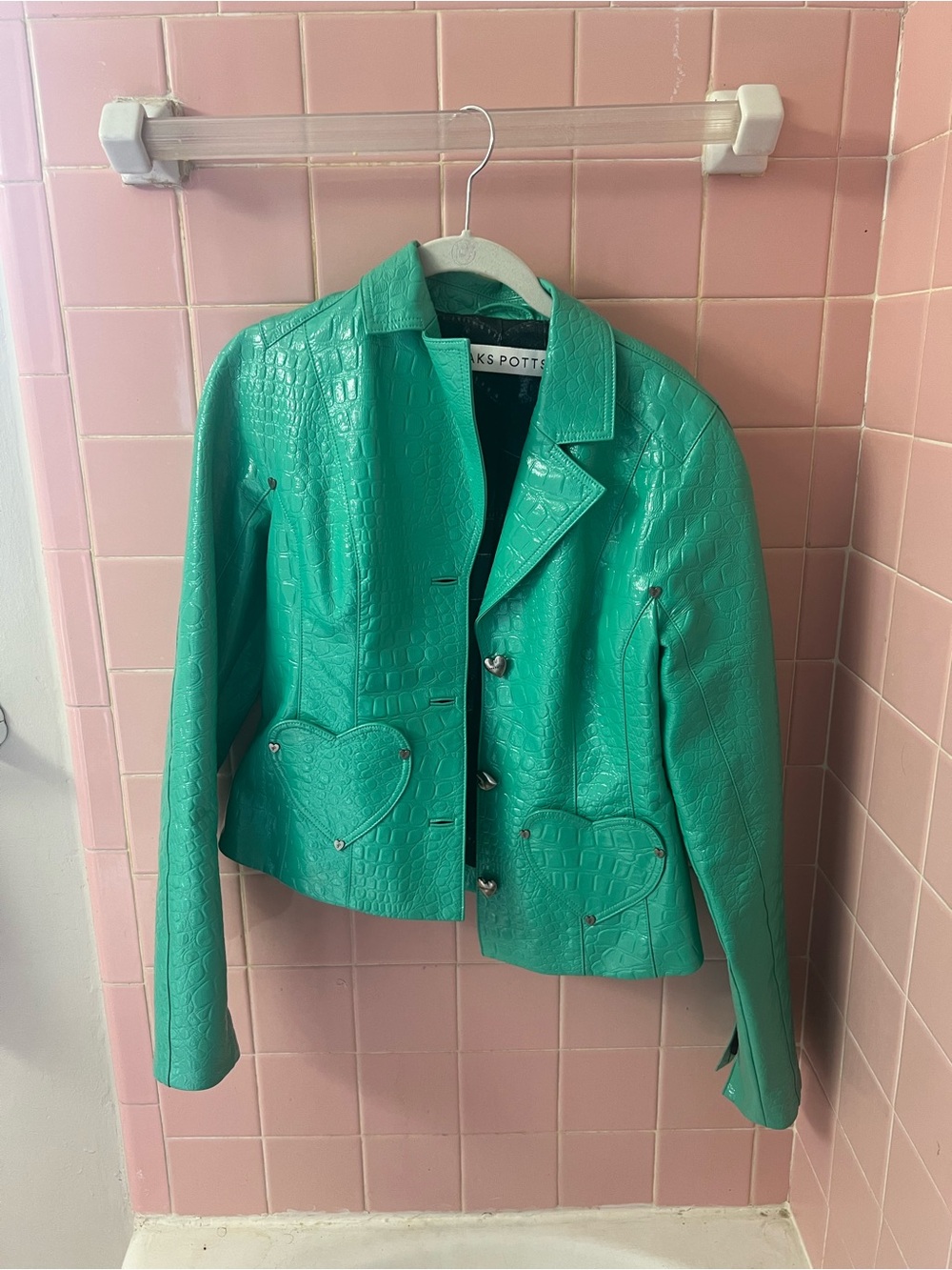 Saks Potts teal croc leather jacket